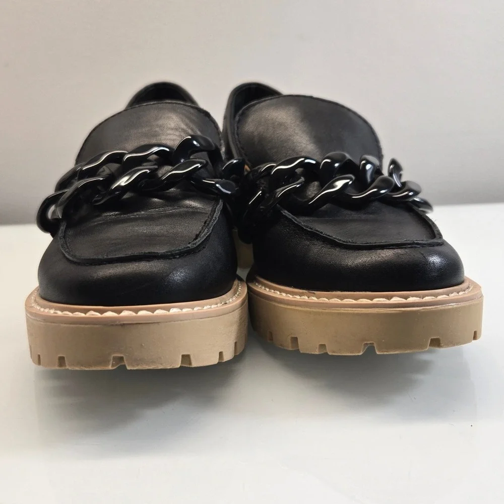 Dolce Vita Loafers 9 Haris Black Leather Chain Lug‎ Sole Chunky Platform Revolve